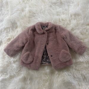 Zara Dusty Rose Faux-Fur Pocket Coat